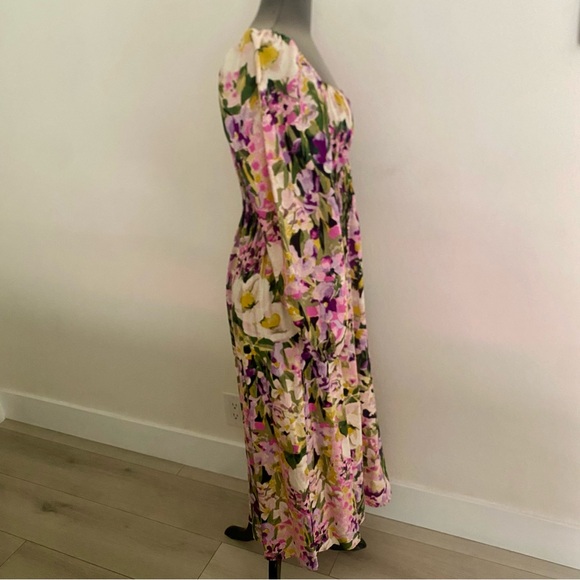 NWT H&M LONG BALLOON SLEEVE SMOCKED FLORAL SWEETHEART NECKLINE MIDI DRESS MEDIUM - Picture 5 of 10